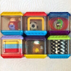 6 Vintage Fisher Price Peek-A-Boo Blocks. Mixed Themes. Set #4.